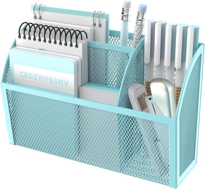 DALTACK Magnetic Pencil Holder - 3-Grid Mesh Shelf for Whiteboard, Refrigerator & Locker - Organizer for Home, School & Office, Blue - Image 1